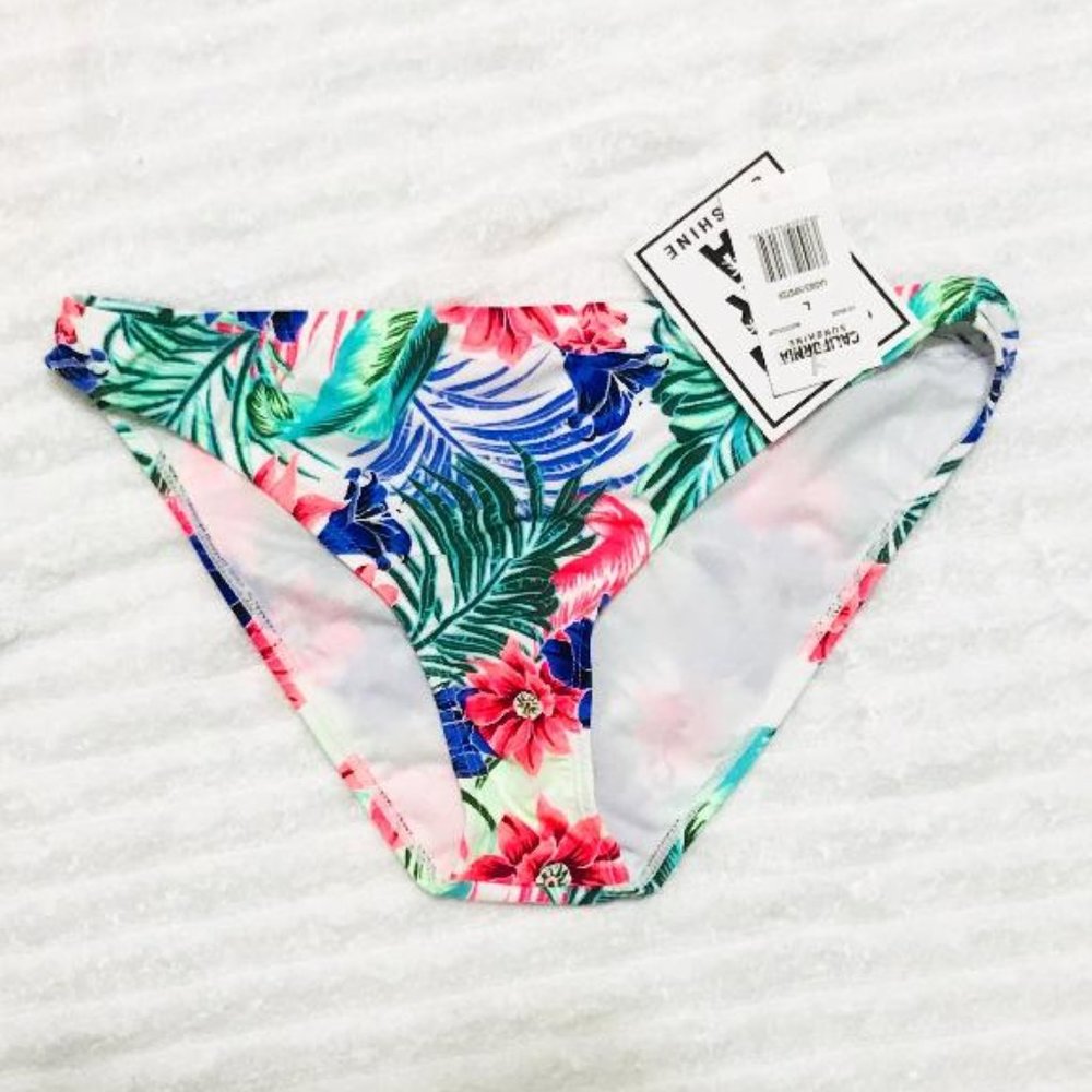 California Sunshine Large White Tropical Floral Bikini Bottom NWT